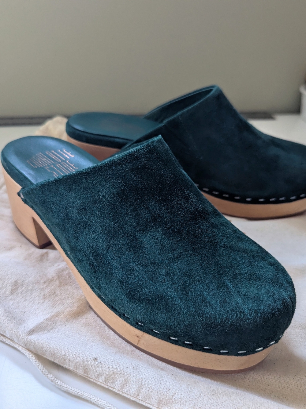 Charlotte Stone Emerald Green Suede Martino Clogs - Size 6